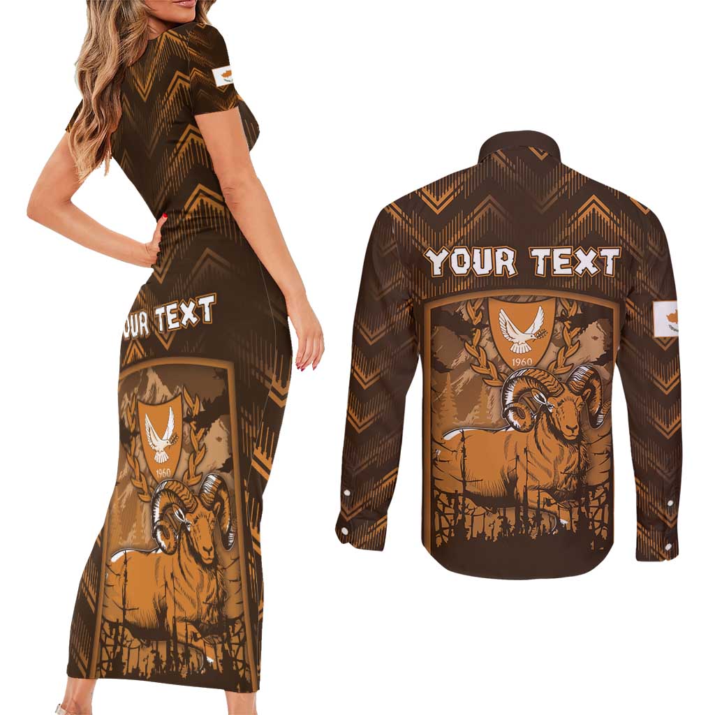 Personalized Cyprus Couples Matching Short Sleeve Bodycon Dress and Long Sleeve Button Shirt The Cypriot Mouflon With Coat Of Arms - Wonder Print Shop