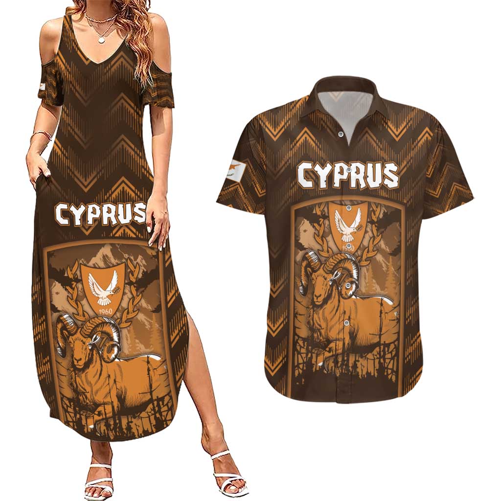 Personalized Cyprus Couples Matching Summer Maxi Dress and Hawaiian Shirt The Cypriot Mouflon With Coat Of Arms - Wonder Print Shop