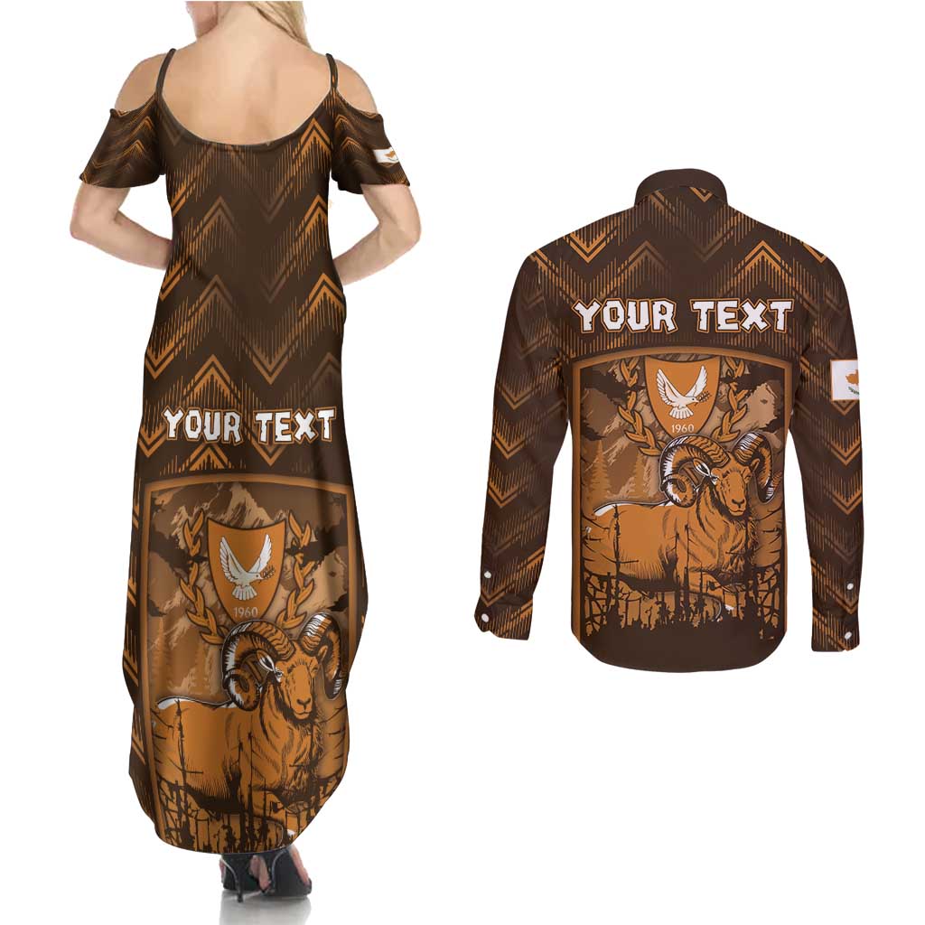 Personalized Cyprus Couples Matching Summer Maxi Dress and Long Sleeve Button Shirt The Cypriot Mouflon With Coat Of Arms - Wonder Print Shop
