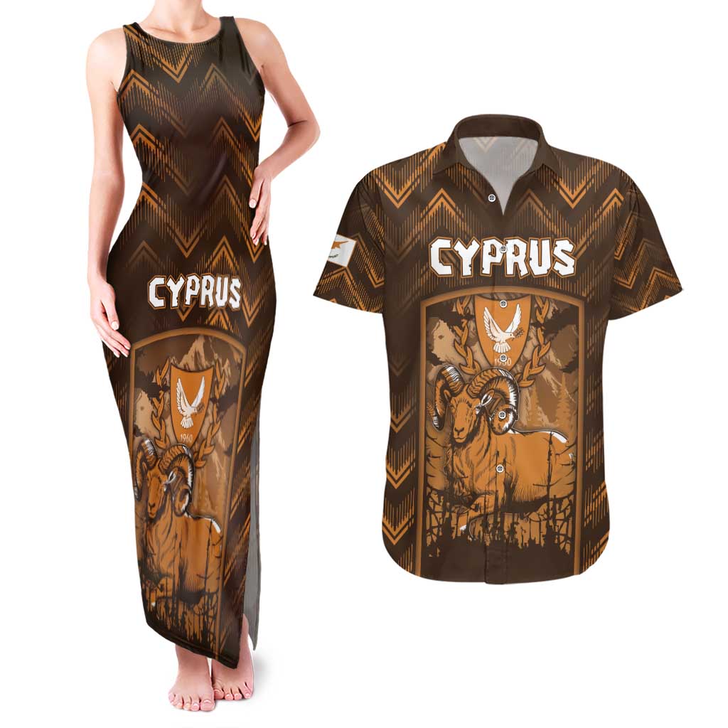 Personalized Cyprus Couples Matching Tank Maxi Dress and Hawaiian Shirt The Cypriot Mouflon With Coat Of Arms - Wonder Print Shop