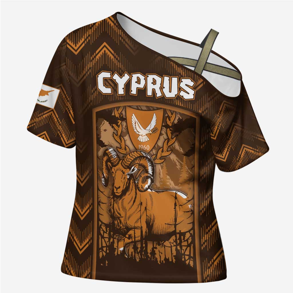 Personalized Cyprus Cross Shoulder Shirt The Cypriot Mouflon With Coat Of Arms - Wonder Print Shop