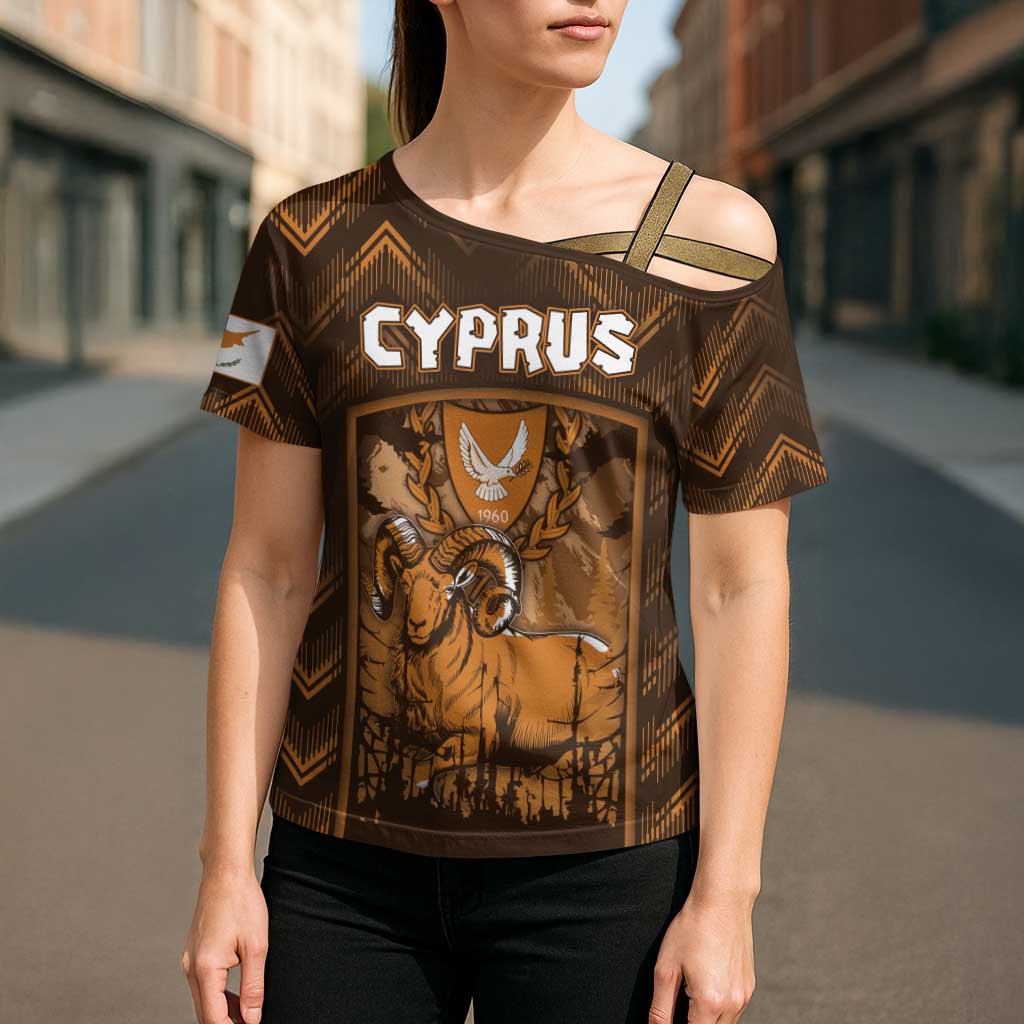 Personalized Cyprus Cross Shoulder Shirt The Cypriot Mouflon With Coat Of Arms - Wonder Print Shop