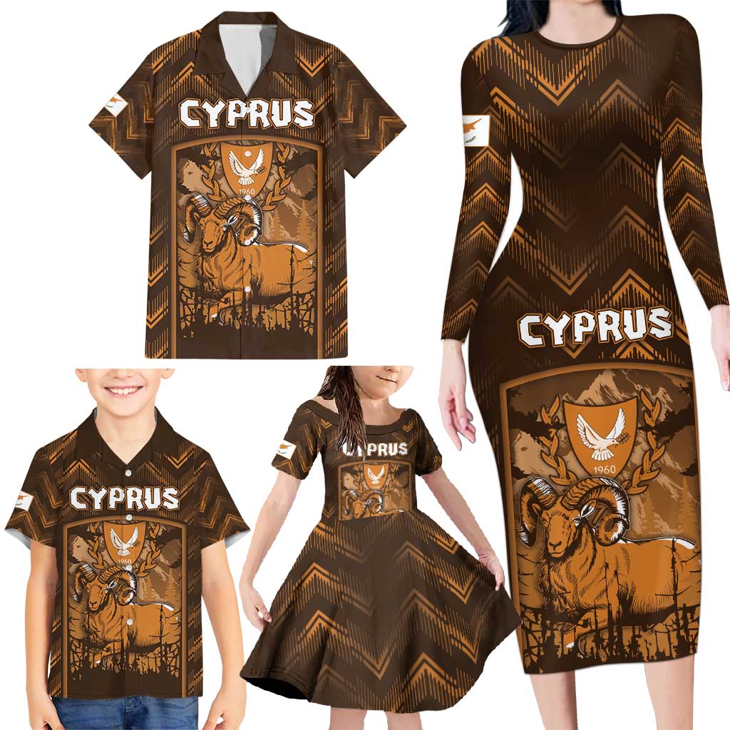 Personalized Cyprus Family Matching Long Sleeve Bodycon Dress and Hawaiian Shirt The Cypriot Mouflon With Coat Of Arms - Wonder Print Shop