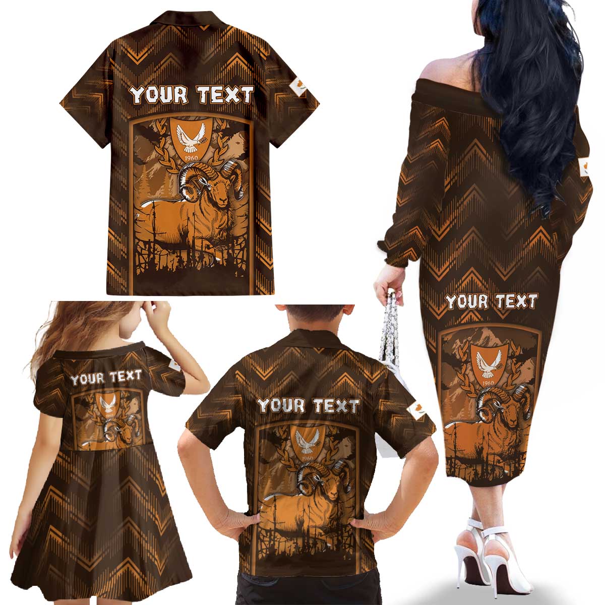 Personalized Cyprus Family Matching Off The Shoulder Long Sleeve Dress and Hawaiian Shirt The Cypriot Mouflon With Coat Of Arms - Wonder Print Shop