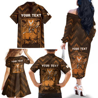 Personalized Cyprus Family Matching Off The Shoulder Long Sleeve Dress and Hawaiian Shirt The Cypriot Mouflon With Coat Of Arms - Wonder Print Shop