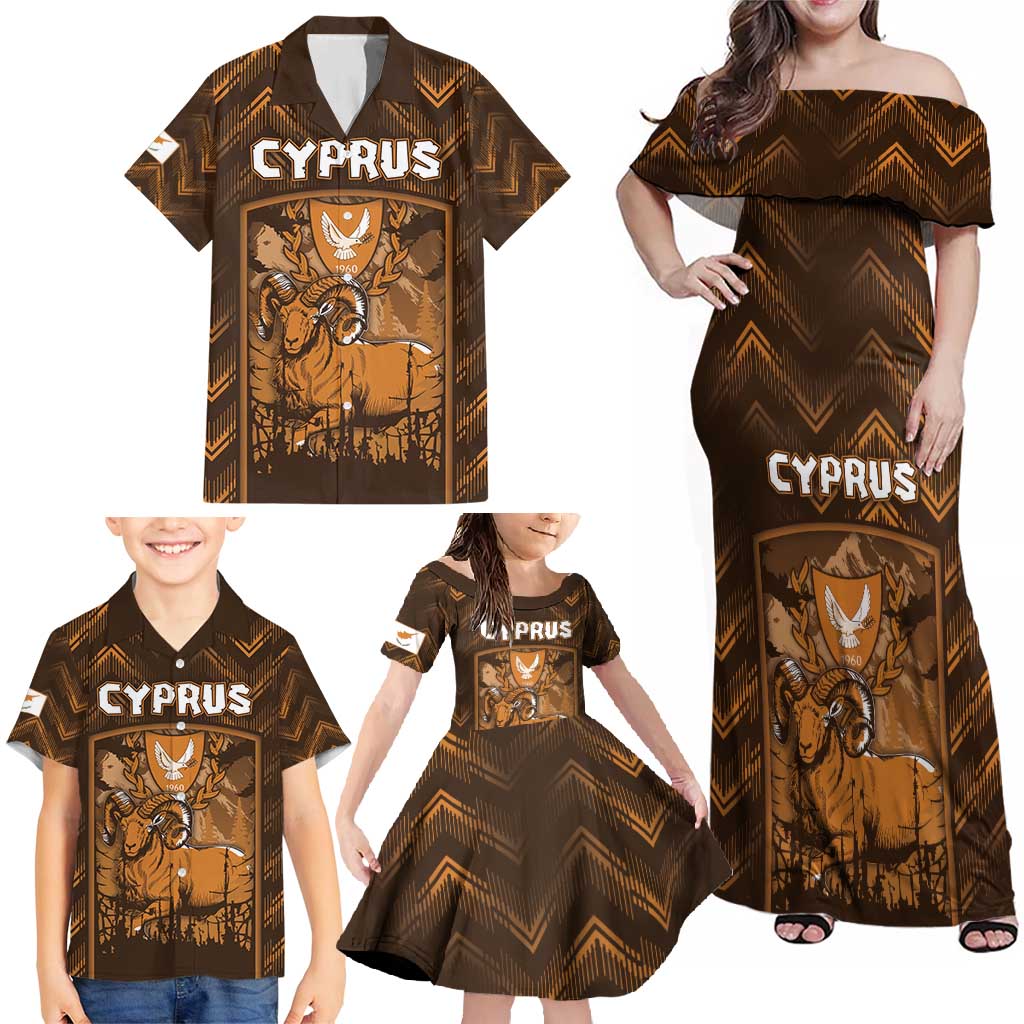 Personalized Cyprus Family Matching Off Shoulder Maxi Dress and Hawaiian Shirt The Cypriot Mouflon With Coat Of Arms - Wonder Print Shop