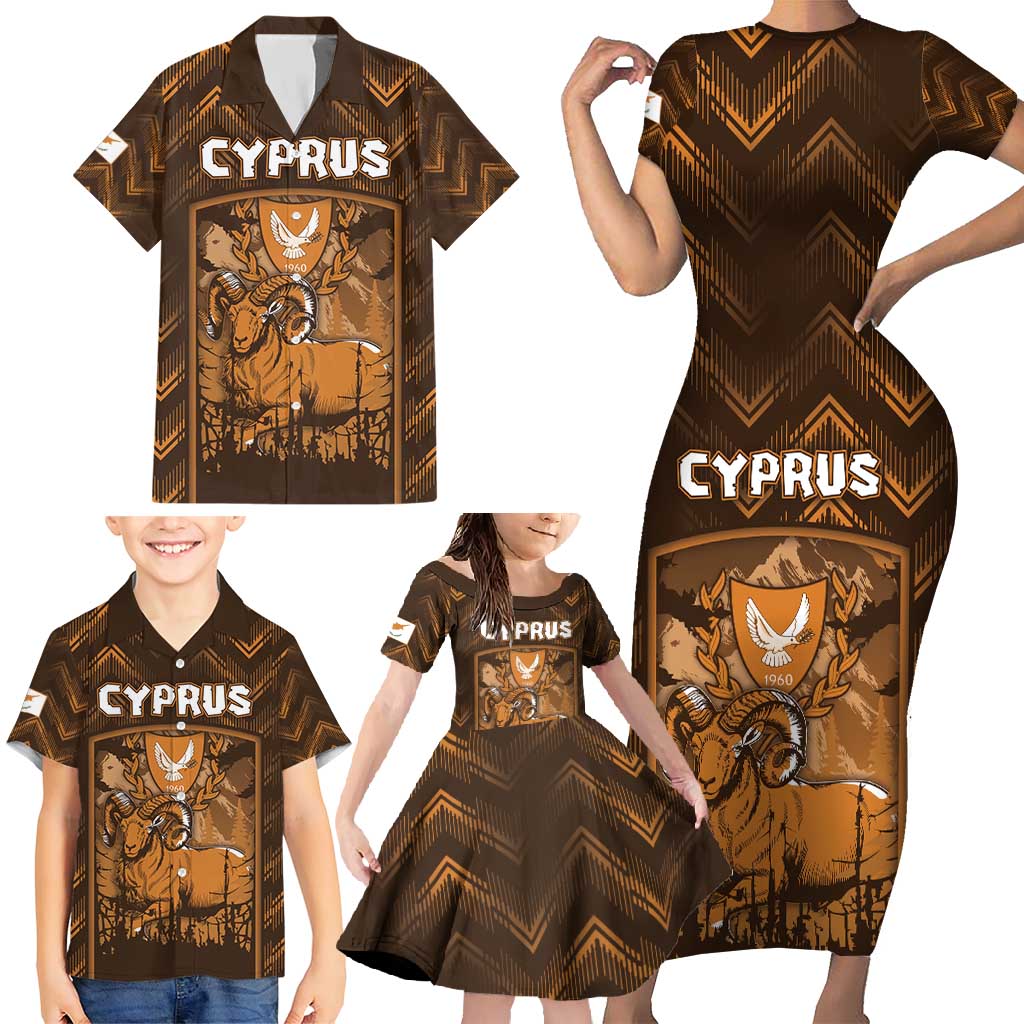 Personalized Cyprus Family Matching Short Sleeve Bodycon Dress and Hawaiian Shirt The Cypriot Mouflon With Coat Of Arms - Wonder Print Shop