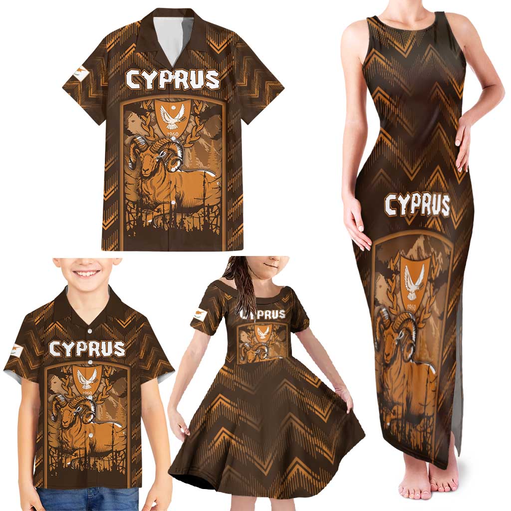Personalized Cyprus Family Matching Tank Maxi Dress and Hawaiian Shirt The Cypriot Mouflon With Coat Of Arms - Wonder Print Shop