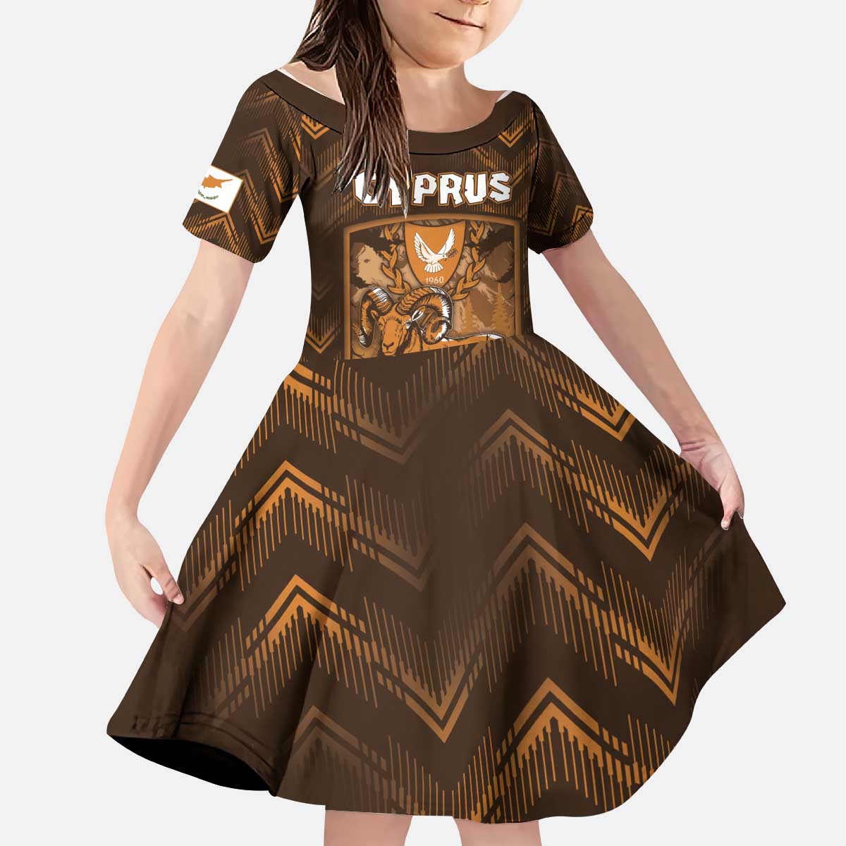 Personalized Cyprus Kid Short Sleeve Dress The Cypriot Mouflon With Coat Of Arms - Wonder Print Shop