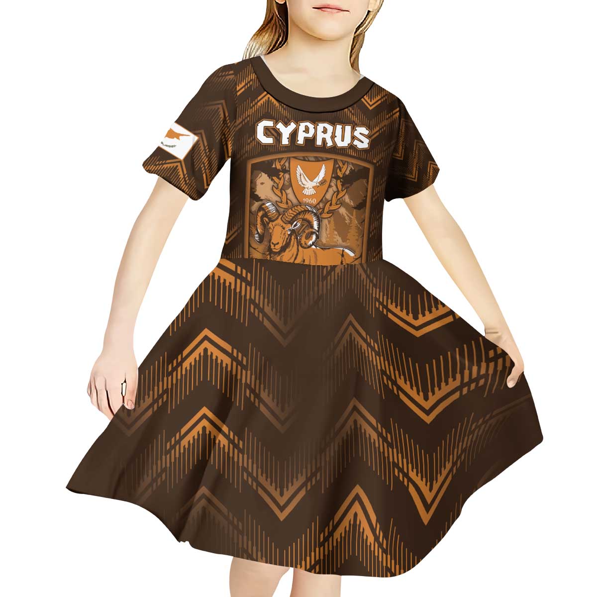 Personalized Cyprus Kid Short Sleeve Dress The Cypriot Mouflon With Coat Of Arms - Wonder Print Shop