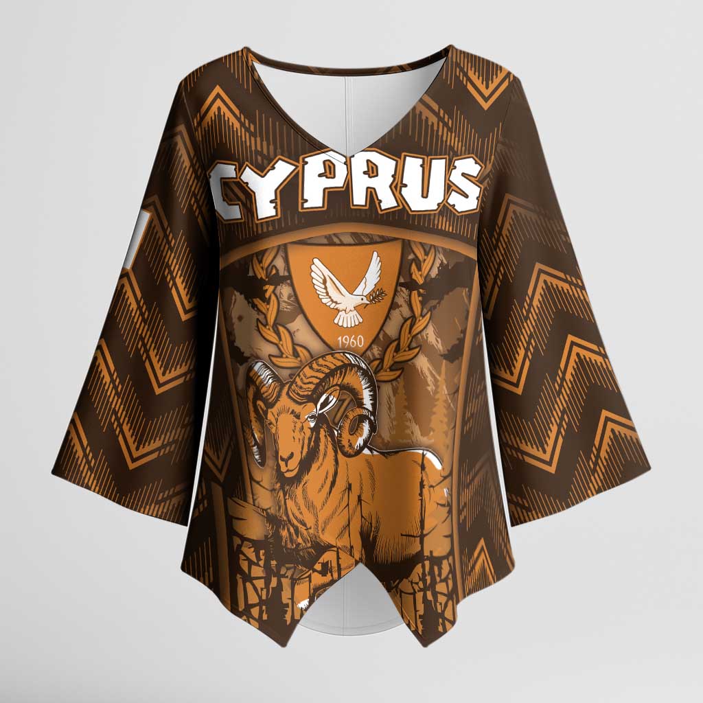 Personalized Cyprus Kimono Sleeve Blouse The Cypriot Mouflon With Coat Of Arms - Wonder Print Shop