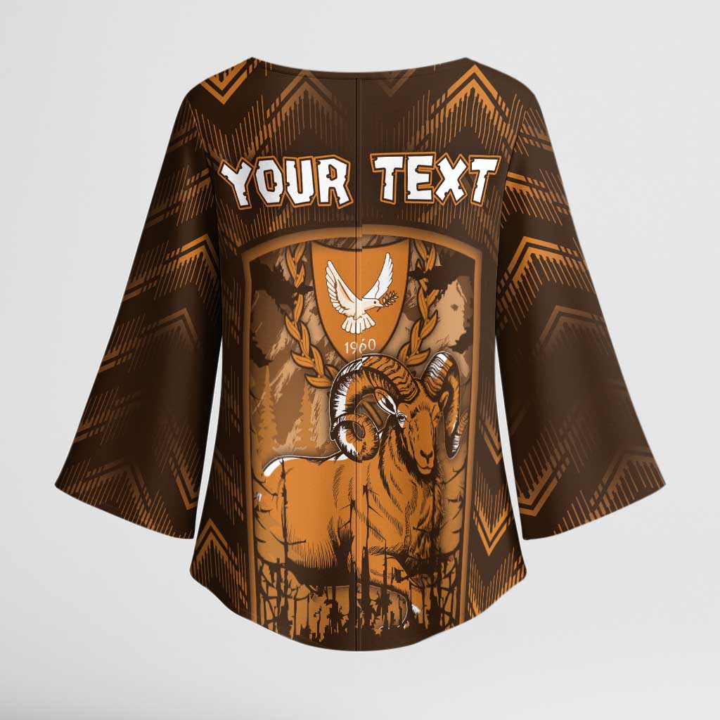 Personalized Cyprus Kimono Sleeve Blouse The Cypriot Mouflon With Coat Of Arms - Wonder Print Shop