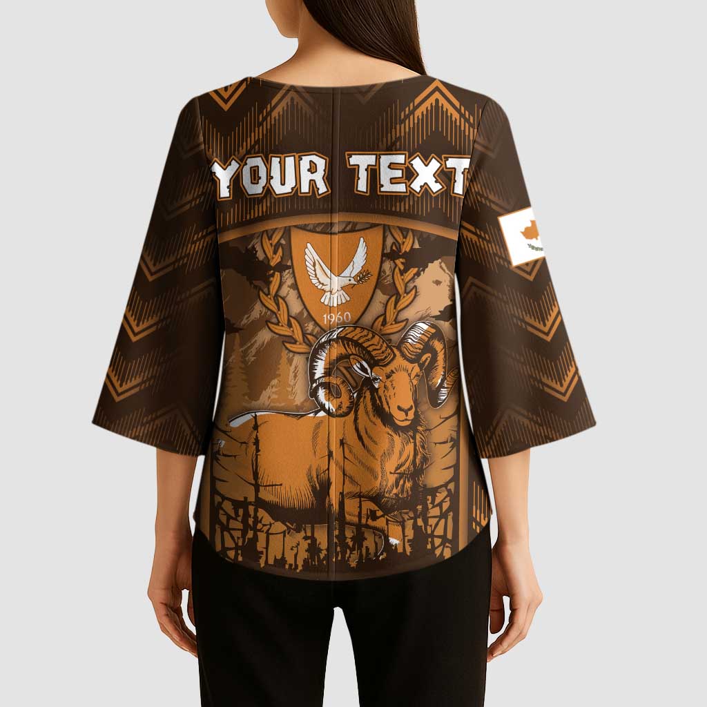 Personalized Cyprus Kimono Sleeve Blouse The Cypriot Mouflon With Coat Of Arms - Wonder Print Shop