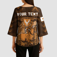 Personalized Cyprus Kimono Sleeve Blouse The Cypriot Mouflon With Coat Of Arms - Wonder Print Shop