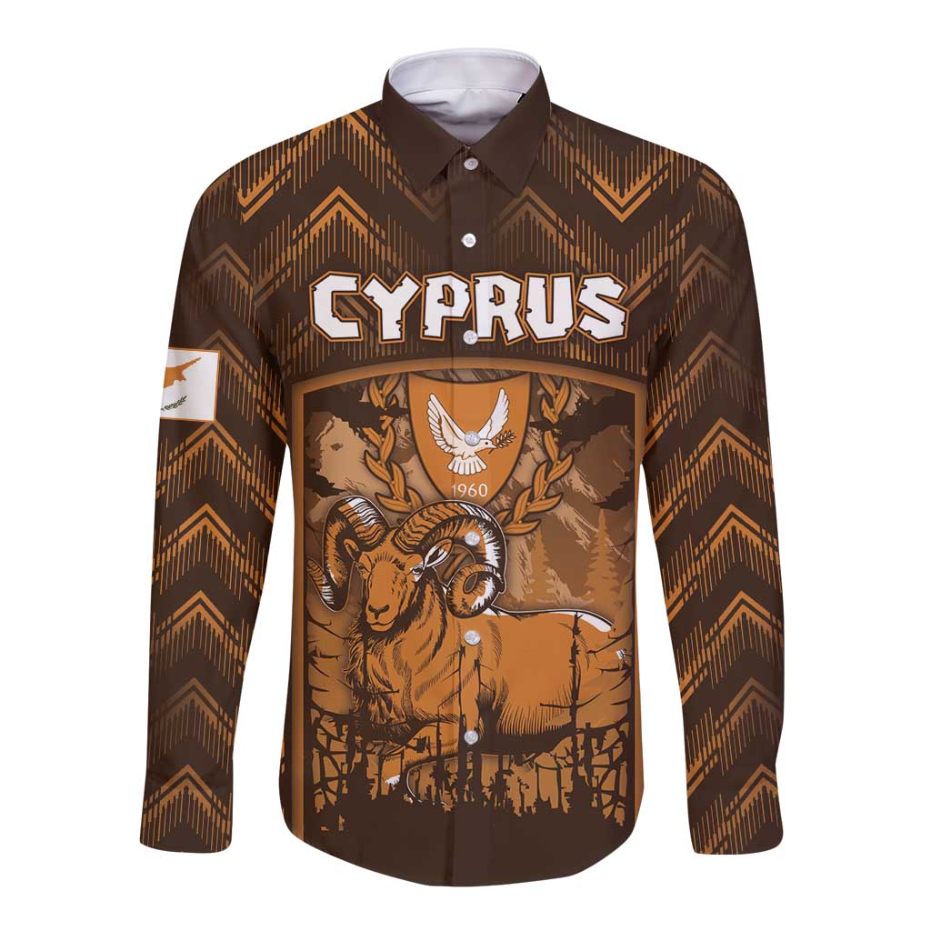 Personalized Cyprus Long Sleeve Button Shirt The Cypriot Mouflon With Coat Of Arms - Wonder Print Shop