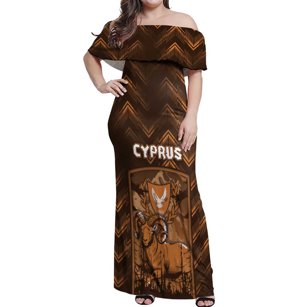 Personalized Cyprus Off Shoulder Maxi Dress The Cypriot Mouflon With Coat Of Arms - Wonder Print Shop