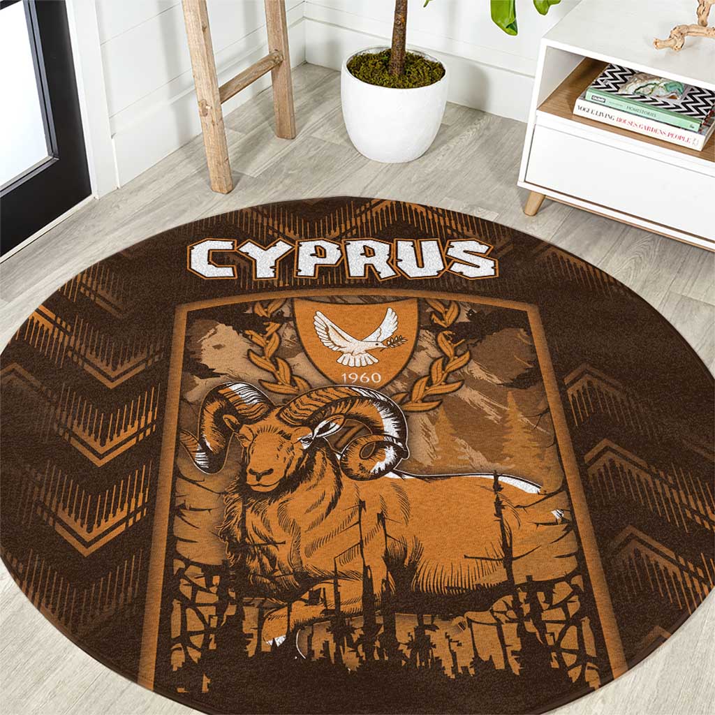 Cyprus Round Carpet The Cypriot Mouflon With Coat Of Arms - Wonder Print Shop