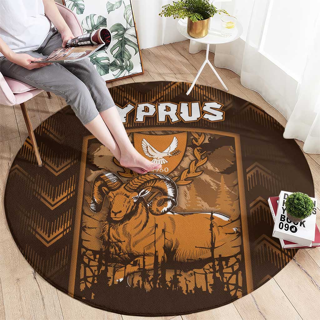 Cyprus Round Carpet The Cypriot Mouflon With Coat Of Arms - Wonder Print Shop