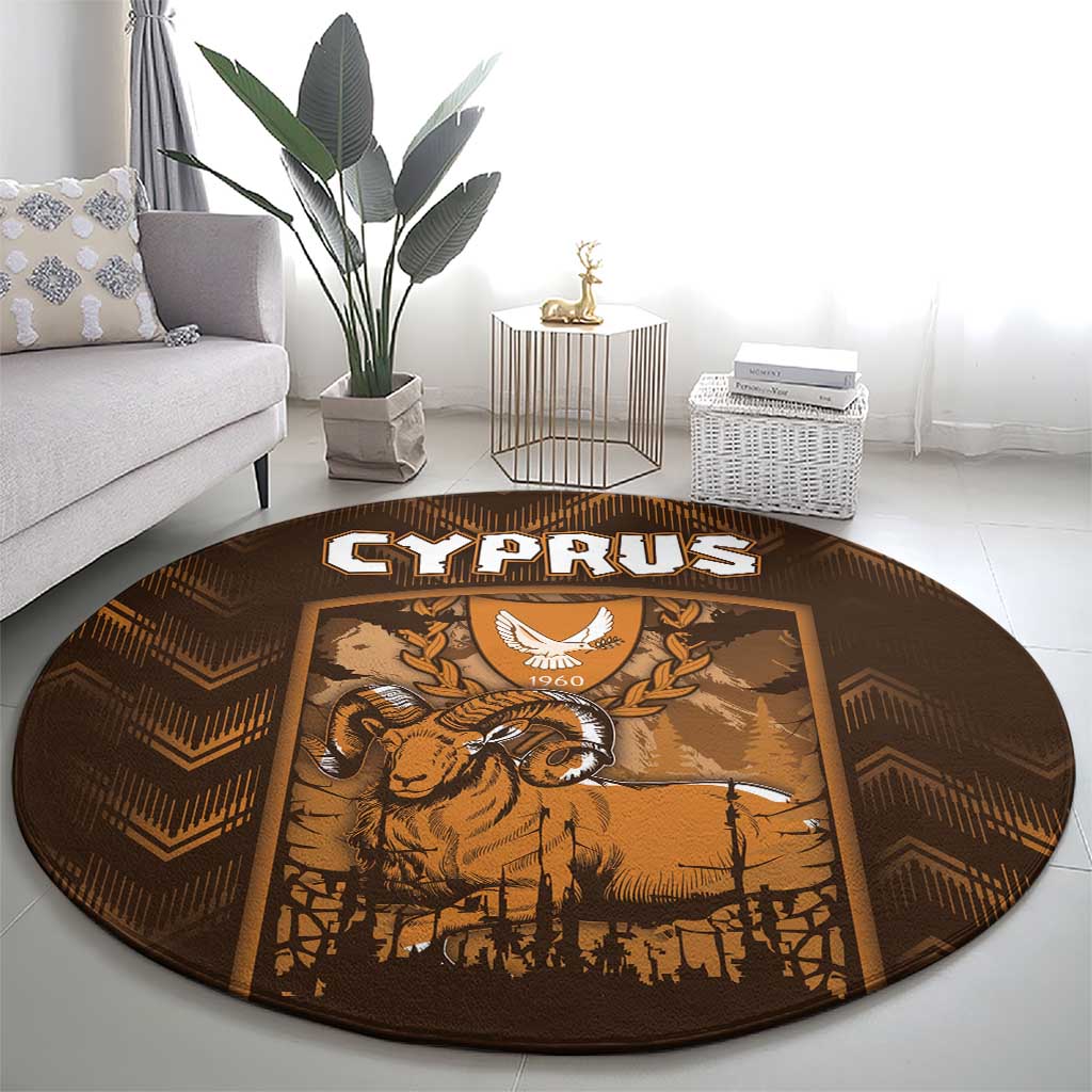 Cyprus Round Carpet The Cypriot Mouflon With Coat Of Arms - Wonder Print Shop