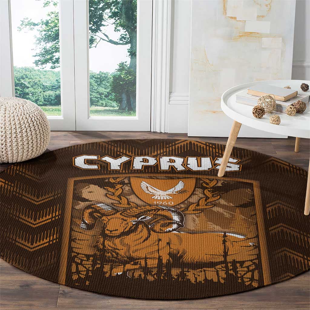 Cyprus Round Carpet The Cypriot Mouflon With Coat Of Arms - Wonder Print Shop
