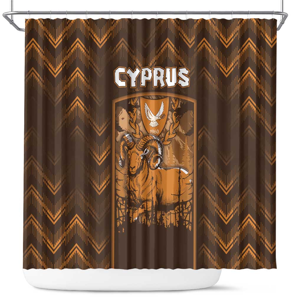 Cyprus Shower Curtain The Cypriot Mouflon With Coat Of Arms - Wonder Print Shop