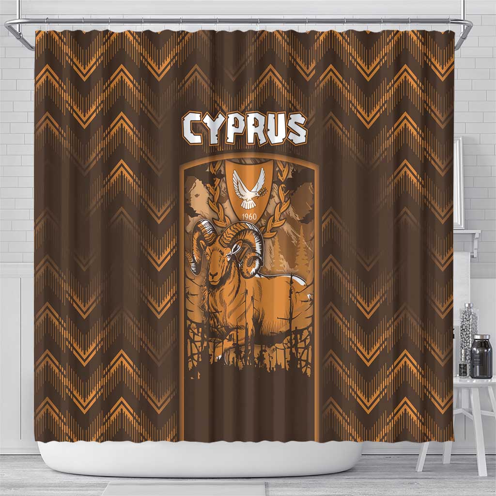 Cyprus Shower Curtain The Cypriot Mouflon With Coat Of Arms - Wonder Print Shop
