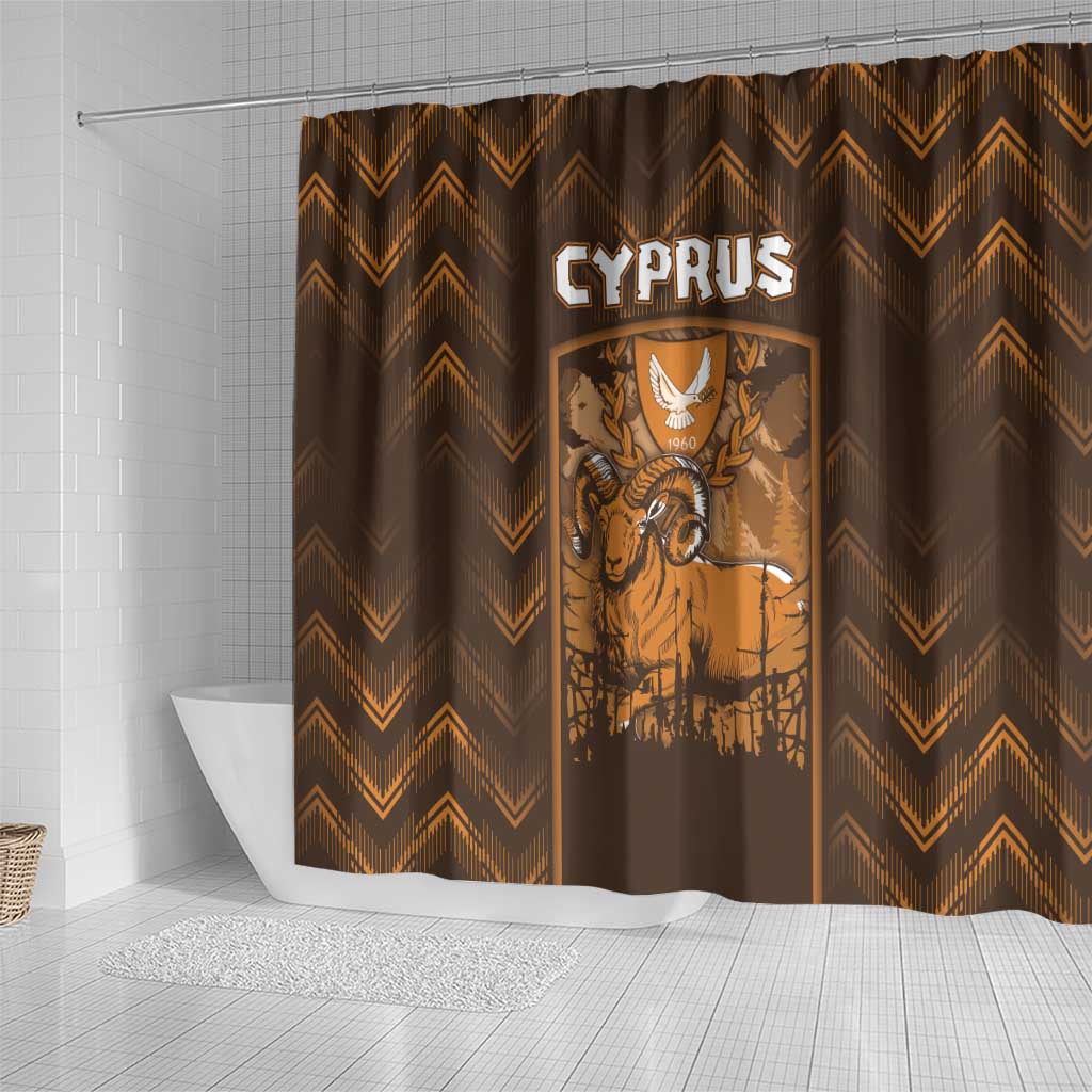 Cyprus Shower Curtain The Cypriot Mouflon With Coat Of Arms - Wonder Print Shop