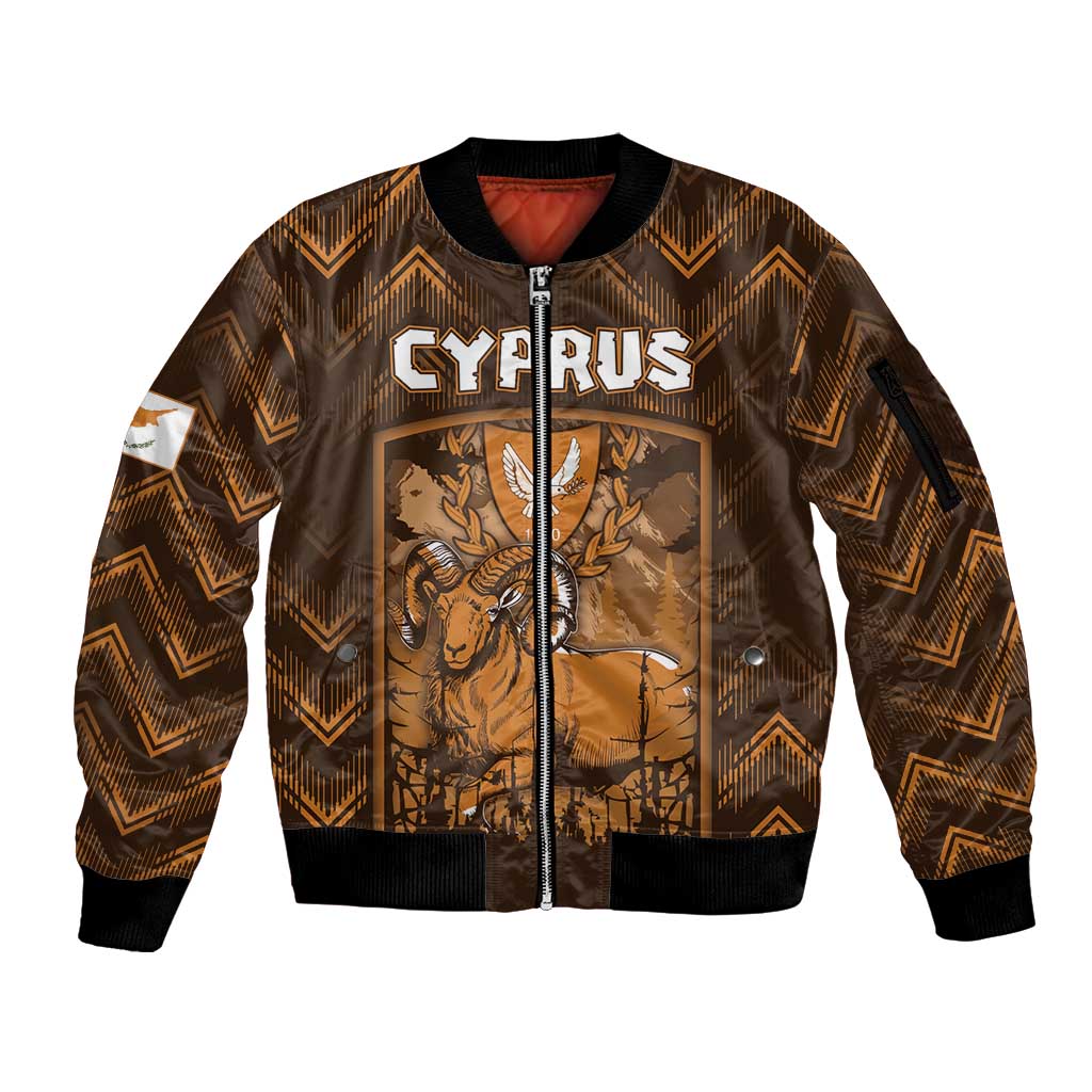 Personalized Cyprus Sleeve Zip Bomber Jacket The Cypriot Mouflon With Coat Of Arms - Wonder Print Shop