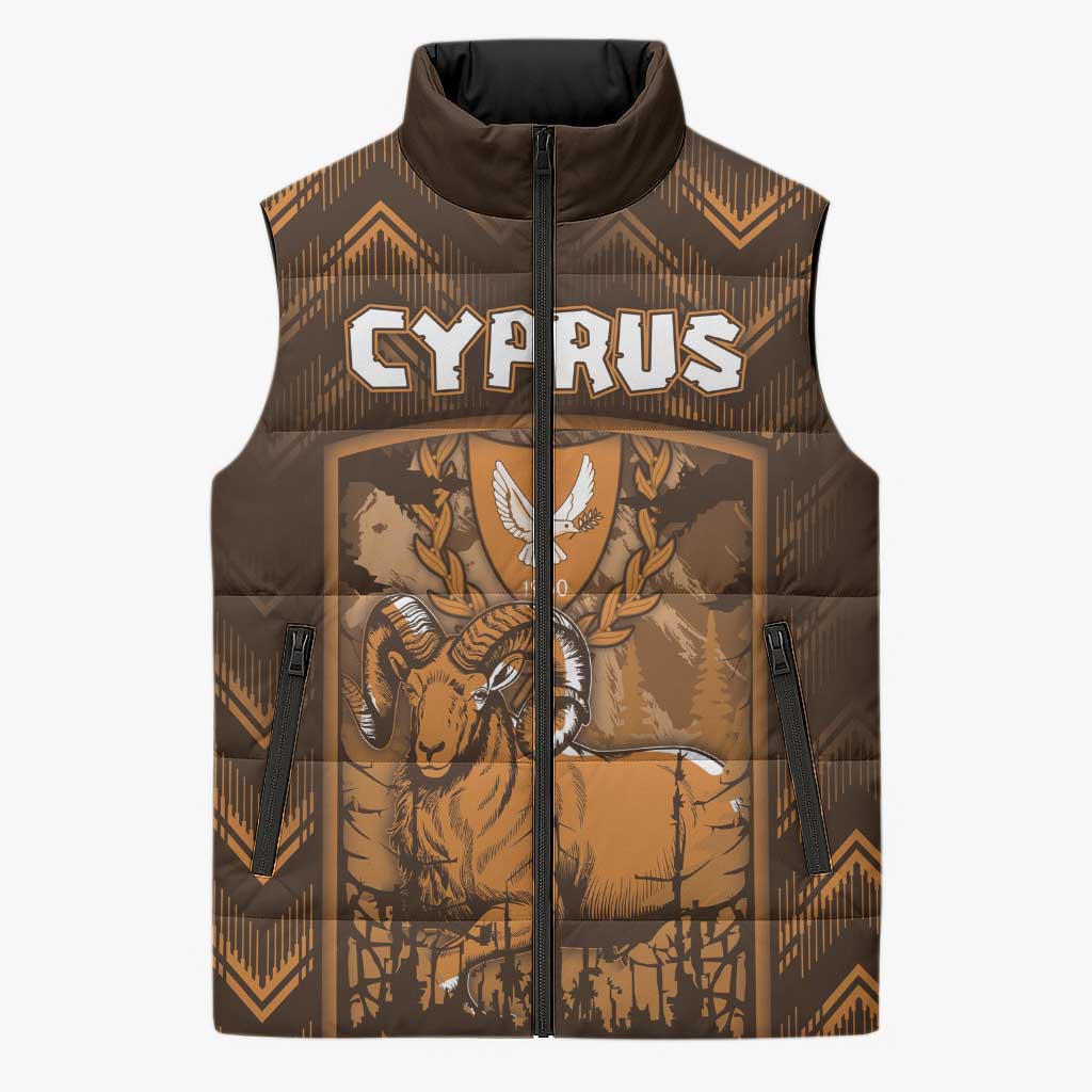 Personalized Cyprus Sleeveless Puffer Jacket The Cypriot Mouflon With Coat Of Arms - Wonder Print Shop