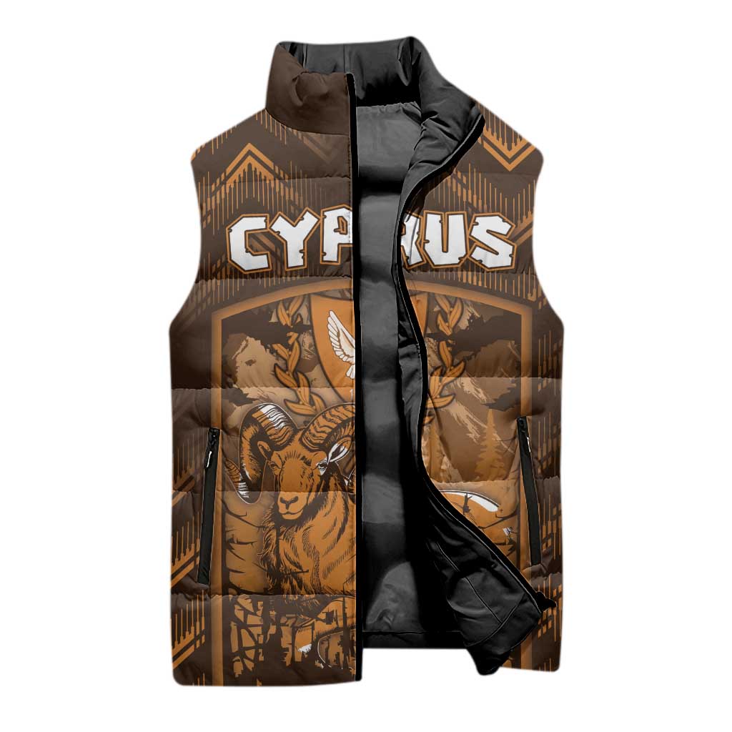 Personalized Cyprus Sleeveless Puffer Jacket The Cypriot Mouflon With Coat Of Arms - Wonder Print Shop