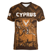 Personalized Cyprus Women V-Neck T-Shirt The Cypriot Mouflon With Coat Of Arms - Wonder Print Shop