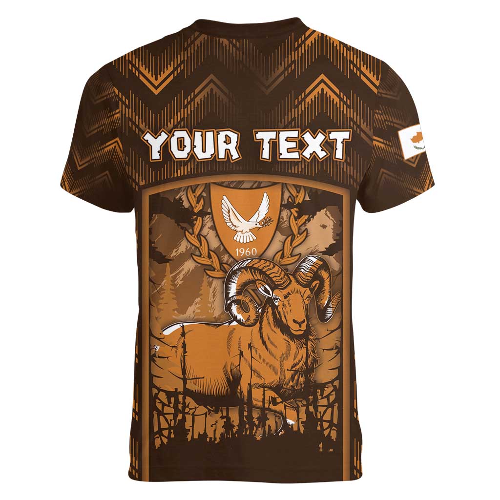 Personalized Cyprus Women V-Neck T-Shirt The Cypriot Mouflon With Coat Of Arms - Wonder Print Shop