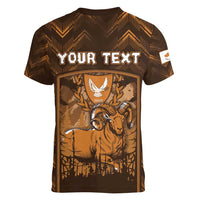 Personalized Cyprus Women V-Neck T-Shirt The Cypriot Mouflon With Coat Of Arms - Wonder Print Shop