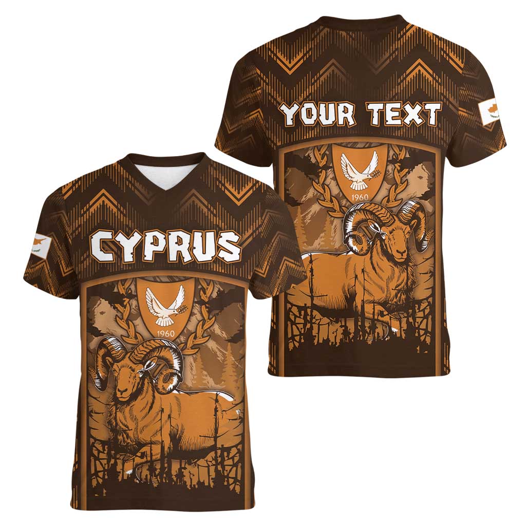 Personalized Cyprus Women V-Neck T-Shirt The Cypriot Mouflon With Coat Of Arms - Wonder Print Shop