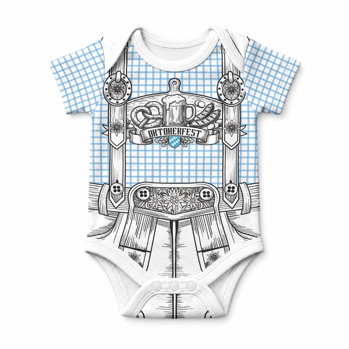 Oktoberfest Lederhosen Costume Baby Onesie Linocut Woodcut White Style