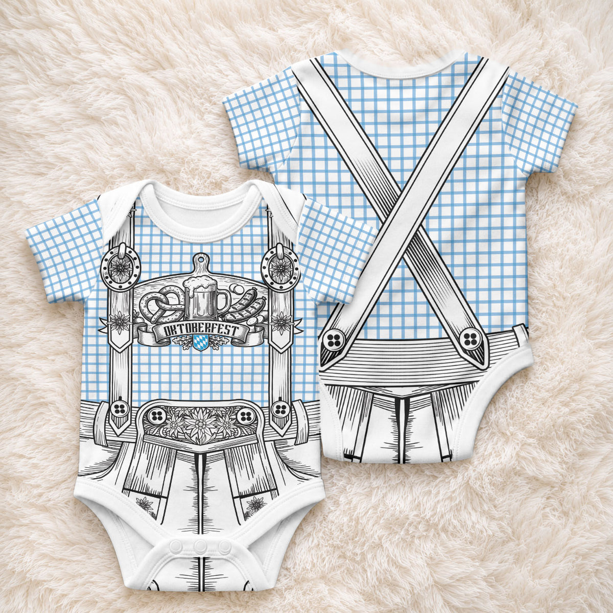 Oktoberfest Lederhosen Costume Baby Onesie Linocut Woodcut White Style