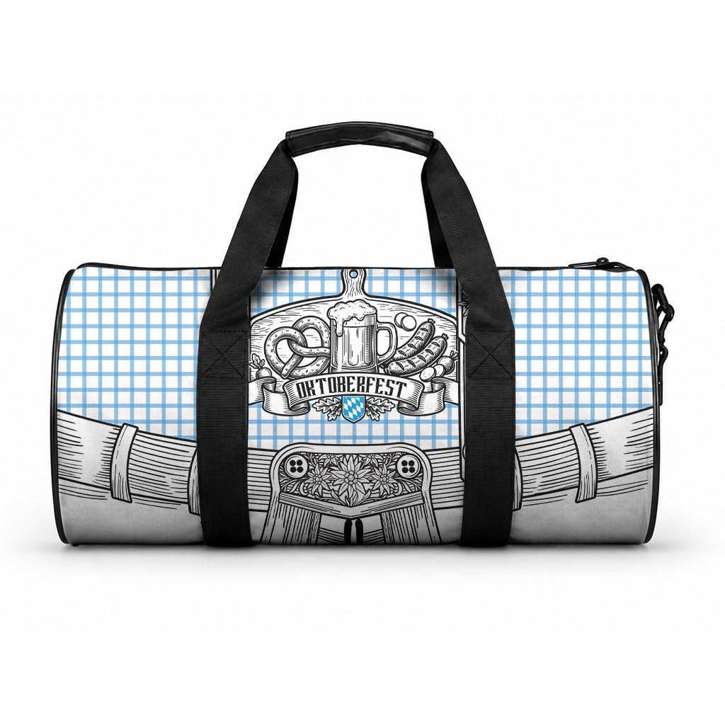Oktoberfest Lederhosen Costume Duffle Bag Linocut Woodcut White Style