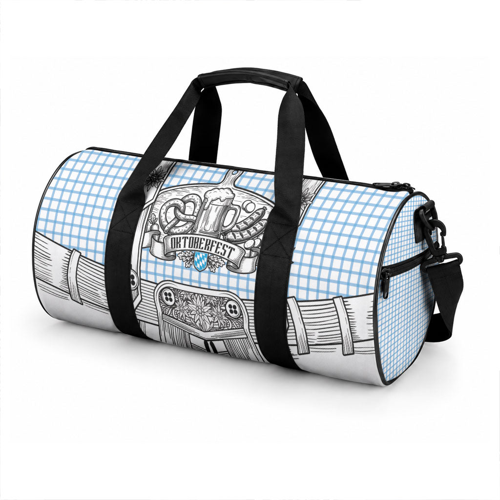 Oktoberfest Lederhosen Costume Duffle Bag Linocut Woodcut White Style