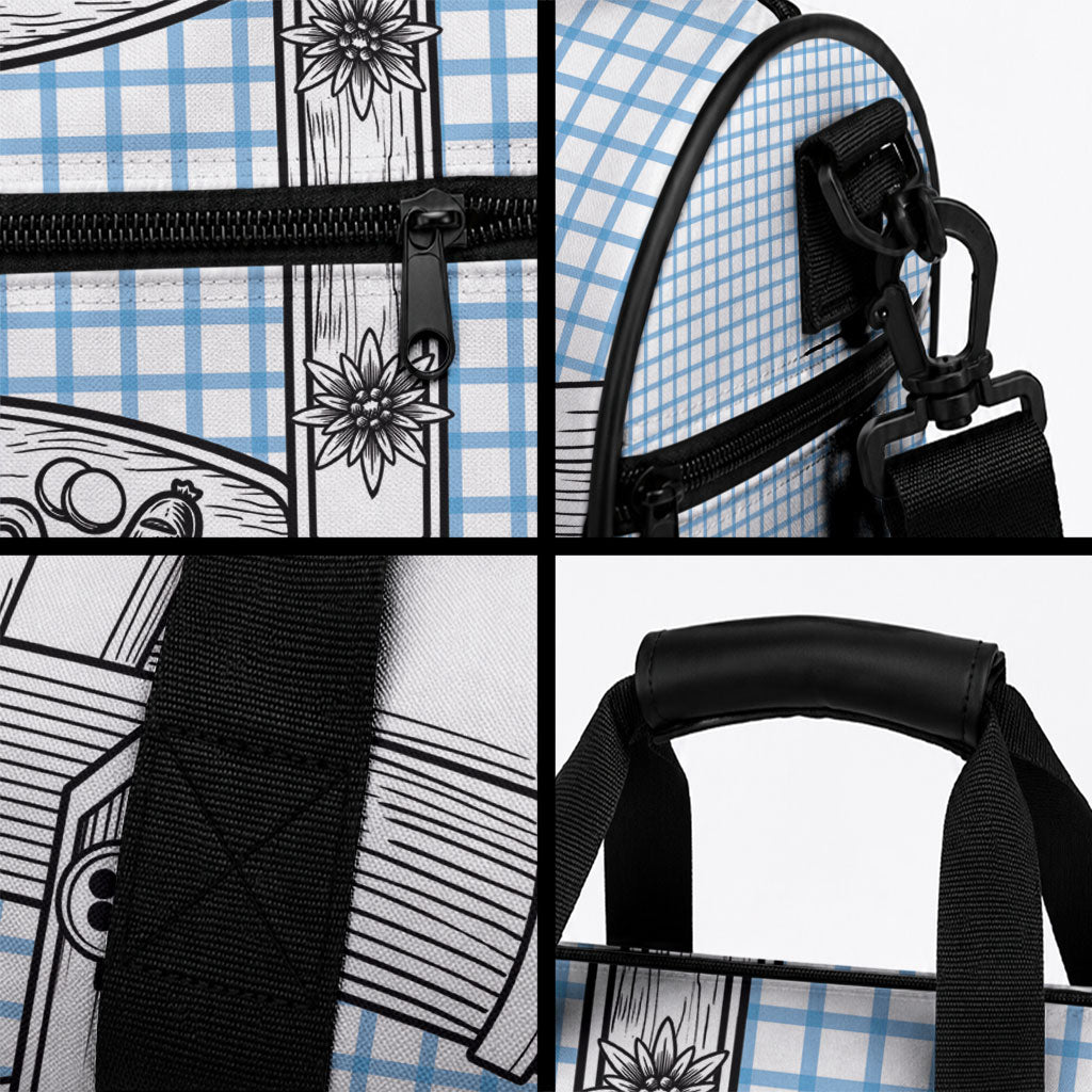 Oktoberfest Lederhosen Costume Duffle Bag Linocut Woodcut White Style
