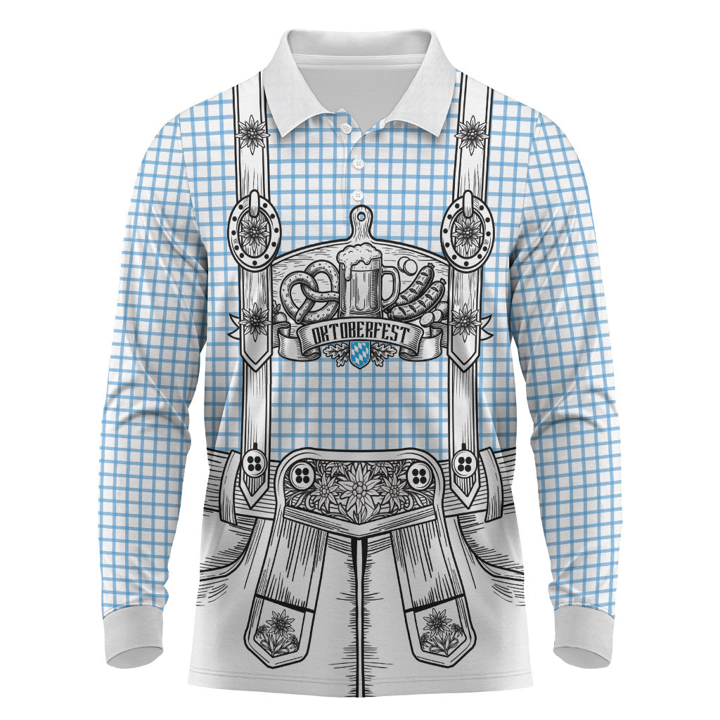 Oktoberfest Lederhosen Costume Long Sleeve Polo Shirt Linocut Woodcut White Style