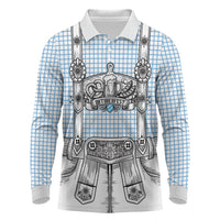 Oktoberfest Lederhosen Costume Long Sleeve Polo Shirt Linocut Woodcut White Style