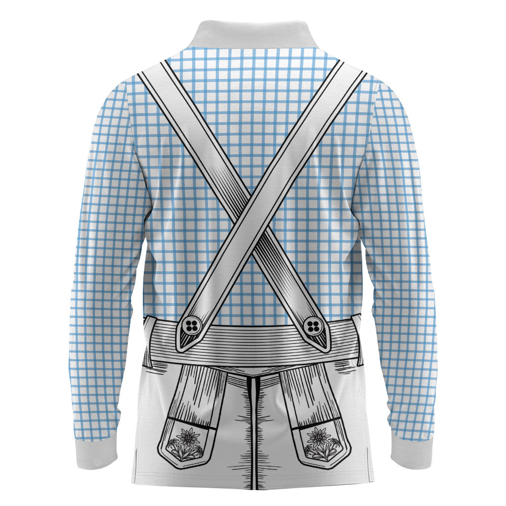 Oktoberfest Lederhosen Costume Long Sleeve Polo Shirt Linocut Woodcut White Style