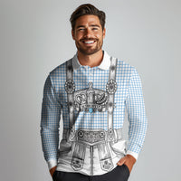 Oktoberfest Lederhosen Costume Long Sleeve Polo Shirt Linocut Woodcut White Style