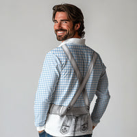 Oktoberfest Lederhosen Costume Long Sleeve Polo Shirt Linocut Woodcut White Style