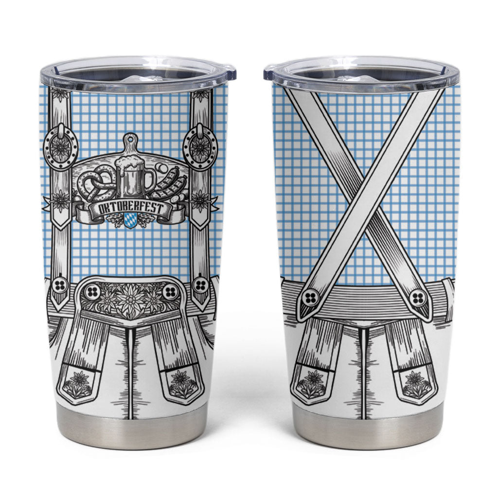 Oktoberfest Lederhosen Costume Tumbler Cup Linocut Woodcut White Style