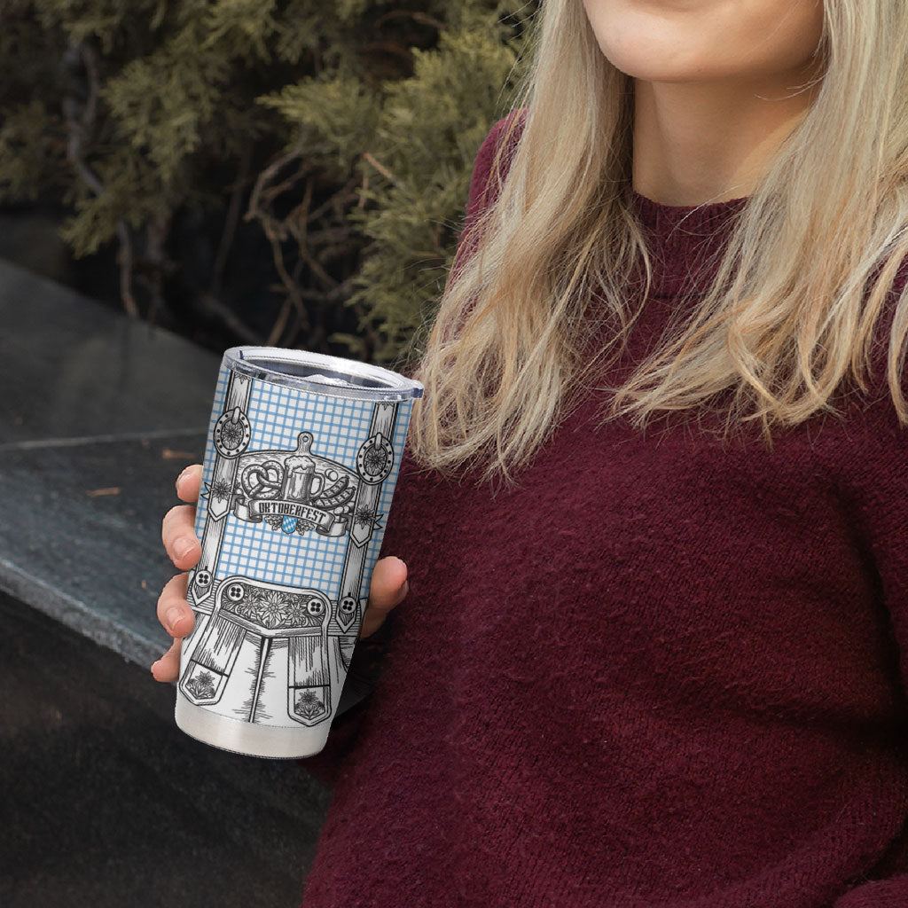 Oktoberfest Lederhosen Costume Tumbler Cup Linocut Woodcut White Style