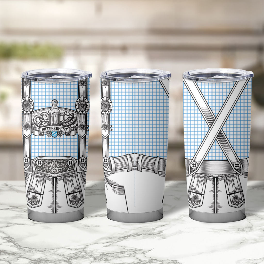 Oktoberfest Lederhosen Costume Tumbler Cup Linocut Woodcut White Style