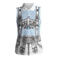 Oktoberfest Lederhosen Costume Women Sleeveless Polo Shirt Linocut Woodcut White Style