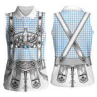 Oktoberfest Lederhosen Costume Women Sleeveless Polo Shirt Linocut Woodcut White Style