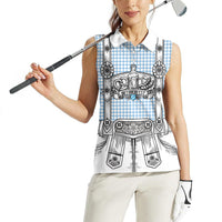 Oktoberfest Lederhosen Costume Women Sleeveless Polo Shirt Linocut Woodcut White Style